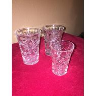 AlenesVintageFinds EAPG Anchor Hocking - Prescut Clear Pattern - Star and Fan Design - Two (2) Flat Tublers and One (1) Flat Juice Flared 1960s
