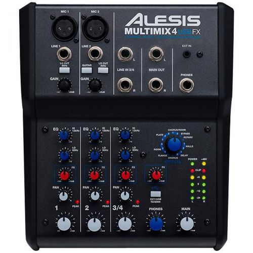  Alesis},description:This is a very successful mixer for Alesis, now with some very valuable improvements over the previous design. MultiMix 4 USB FX is a four-channel desktop mixer