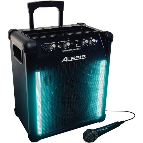  Alesis},description:The Alesis TransActive Wireless 2 is a mobile, active PA system with built-in light show. Pull up the telescoping handle, tilt it back onto the recessed wheels,
