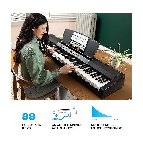  Alesis Prestige Artist 88 Key Digital Piano + RockJam Xfinity Heavy-Duty, Double-X, Pre-Assembled, Infinitely Adjustable Piano Keyboard Stand with Locking Straps