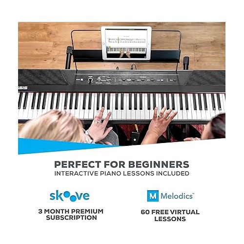  Alesis Recital - 88 Key Digital Piano Keyboard with Semi Weighted Keys, 5 Voices, Piano Lessons, M-Audio Sustain Pedal and HDH40 Piano Headphones