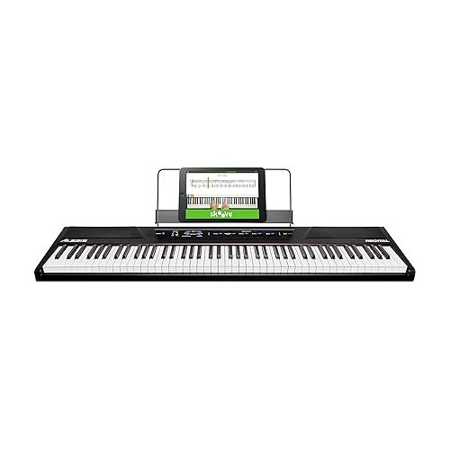  Alesis Recital | 88 Key Beginner Digital Piano/Keyboard with Full Size Keys & RockJam Xfinity Heavy-Duty, Double-X, Pre-Assembled, Infinitely Adjustable Piano Keyboard Stand with Locking Straps