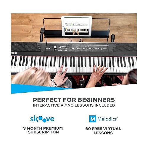  Alesis Recital | 88 Key Beginner Digital Piano/Keyboard with Full Size Keys & RockJam Xfinity Heavy-Duty, Double-X, Pre-Assembled, Infinitely Adjustable Piano Keyboard Stand with Locking Straps