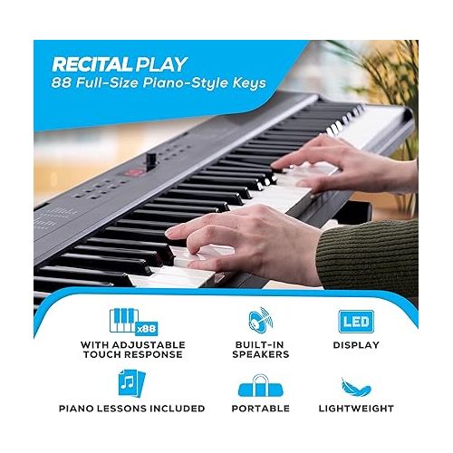  Alesis 88 Key Keyboard Piano with 480 Sounds, Speakers, USB MIDI, Carry-Bag, Stand, Headphones, Pedal and Piano Lessons for Beginners