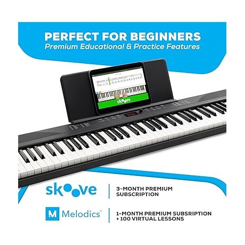  Alesis 88 Key Keyboard Piano with 480 Sounds, Speakers, USB MIDI, Carry-Bag, Stand, Headphones, Pedal and Piano Lessons for Beginners