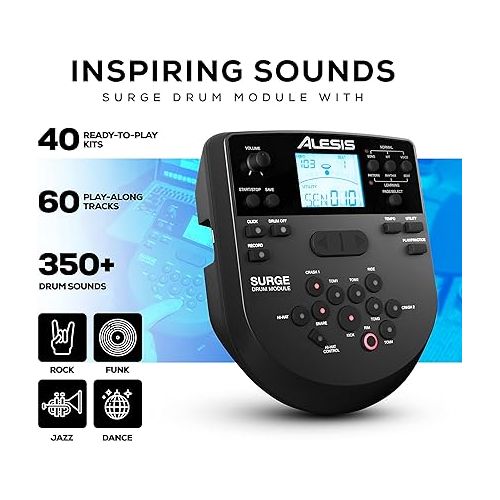  Alesis Drums Surge Mesh SE Kit and Drum Essentials Bundle - Electric Drum Set with USB MIDI Connectivity, Drum Throne and On-Ear Headphones