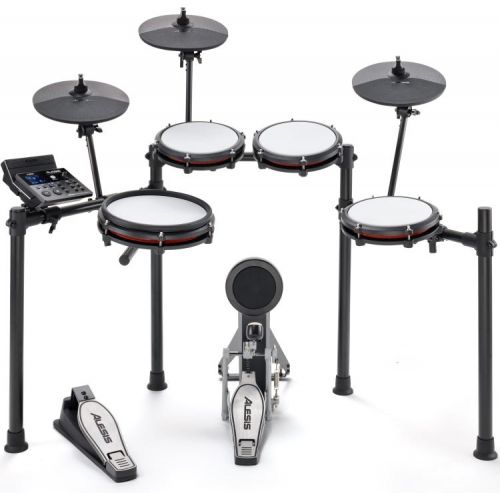  Alesis Nitro Max Mesh Electronic Drum Set and Double Bass Pedal Expansion Bundle