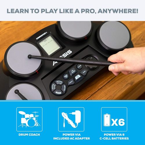  Alesis Compact Kit 4 | Portable 4-Pad Tabletop Electronic Drum Kit with Velocity-Sensitive Drum Pads, 70 Drum Sounds, Coaching Feature, Game Functions, Battery- or AC-Power and Dru