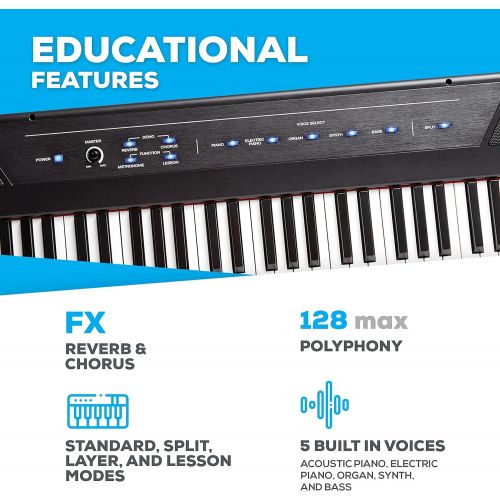 Alesis Recital | 88 Key Beginner Digital Piano / Keyboard with Full Size Semi Weighted Keys, Power Supply, Built In Speakers and 5 Premium Voices (Amazon Exclusive)