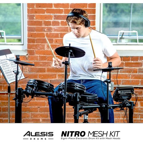  Alesis Drums Nitro Mesh Kit | Eight Piece All Mesh Electronic Drum Kit With Super Solid Aluminum Rack, 385 Sounds, 60 Play Along Tracks, Connection Cables, Drum Sticks & Drum Key I