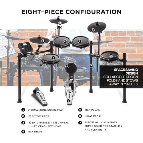  [아마존베스트]Alesis Drums Nitro Mesh Kit | Eight Piece All Mesh Electronic Drum Kit With Super Solid Aluminum Rack, 385 Sounds, 60 Play Along Tracks, Connection Cables, Drum Sticks & Drum Key I