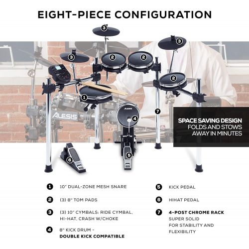  [아마존베스트]Alesis Surge Mesh Kit - Eight-Piece Electronic Drum Kit with Mesh Heads + DRP100  Extreme Audio-Isolation Electronic Drum Reference-Headphones