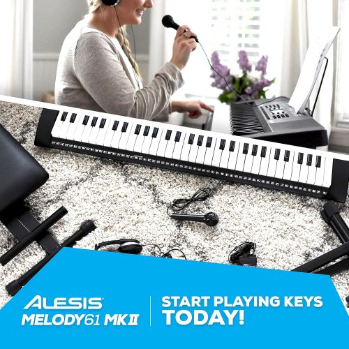 [아마존베스트]Alesis Melody 61 MKII | 61 Key Portable Keyboard with Built In Speakers, Headphones, Microphone, Piano Stand, Music Rest and Stool