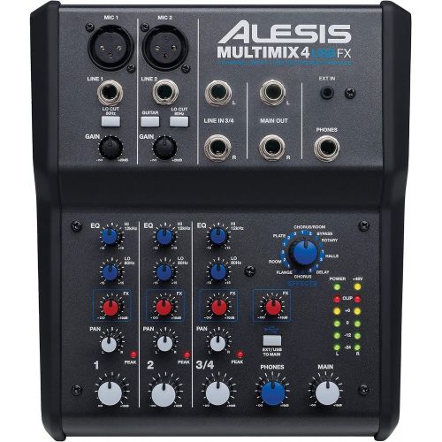  [아마존베스트]Alesis MultiMix 4 USB FX | 4 Channel Compact Studio Mixer with Built In Effects & USB Audio Interface for Home Studio Recording