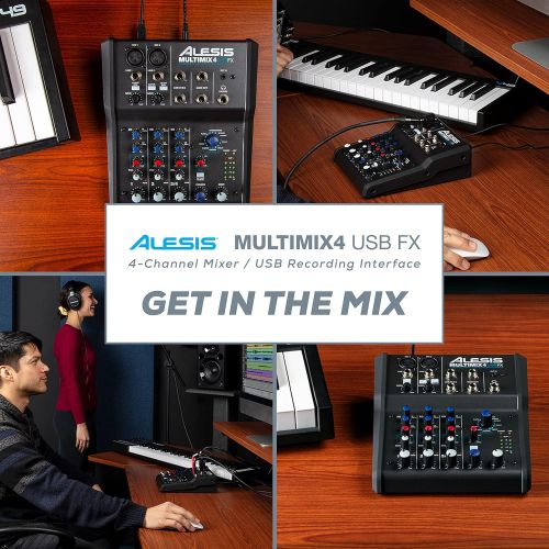  [아마존베스트]Alesis MultiMix 4 USB FX | 4 Channel Compact Studio Mixer with Built In Effects & USB Audio Interface for Home Studio Recording