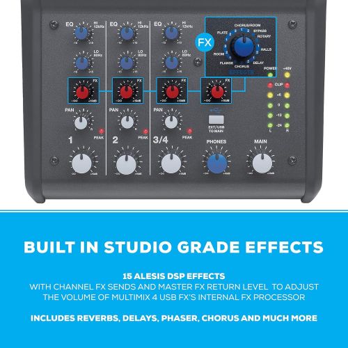  [아마존베스트]Alesis MultiMix 4 USB FX | 4 Channel Compact Studio Mixer with Built In Effects & USB Audio Interface for Home Studio Recording