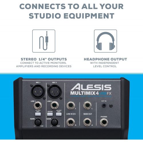  [아마존베스트]Alesis MultiMix 4 USB FX | 4 Channel Compact Studio Mixer with Built In Effects & USB Audio Interface for Home Studio Recording