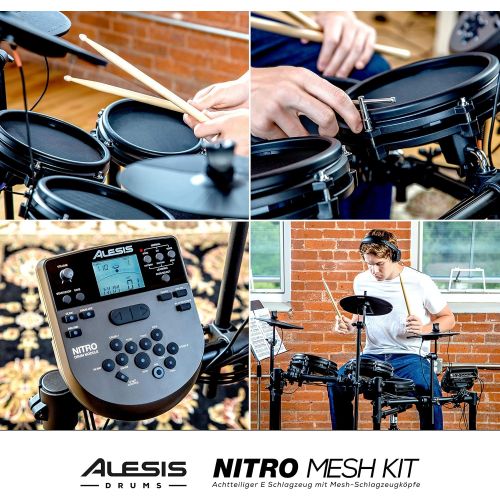  [아마존베스트]Alesis Nitro Mesh Kit - E drums Electronic, eight parts, made of aluminum, with drumsticks, 385 integrated sounds and 60 play-along tracks
