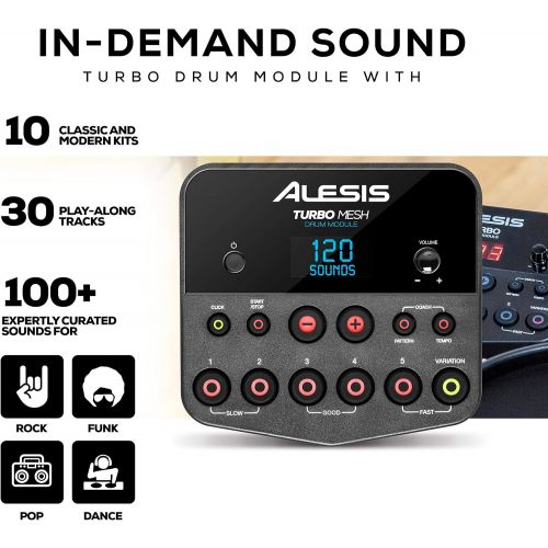  [아마존베스트]Alesis Drums Turbo Mesh Kit - Seven Piece Mesh Electric Drum Set With 100+ Sounds, 30 Play-Along Tracks, Drum Sticks & Connection Cables Included