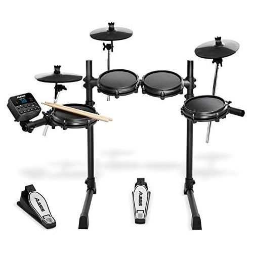  [아마존베스트]Alesis Turbo Mesh Electronic Drum Kit, 7-Piece Electronic Drum Set With Mesh Heads, Drumsticks, Drum Key & XDrum Drum Stool Semi, Height Adjustable 50-64 cm, Three Legs with Rubber
