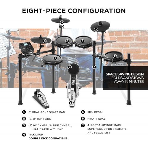  [아마존베스트]Alesis Nitro Mesh Kit - E Drum Kit Electronic, 8 Piece, Aluminium with Drumsticks, 385 Integrated Sounds & RockJam Adjustable Drum Chair with Padded Seat