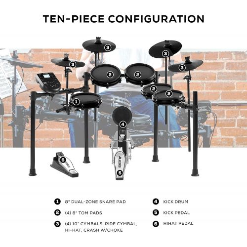  [아마존베스트]Alesis Drums Nitro Mesh Kit Bundle - 10 Piece Mesh E-Drum Set with 385 Electronic Drum Kit Sounds and a Sturdy Aluminium Rack