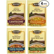 Alessi Athentic Italian Soup Mix 4 Flavor Variety Bundle: (1) Tuscan White Bean Soup, (1) Sicilian Lentil Soup, (1) Sicilian Split Pea Soup, and (1) Neapolitan Bean Soup, 4-6 Oz Ea