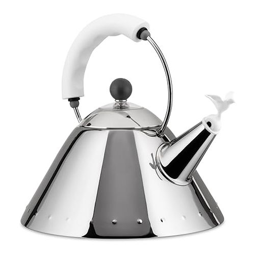  Alessi Michael Graves 9093 Stainless Steel Whistling Kettle, 2 Quarts, White