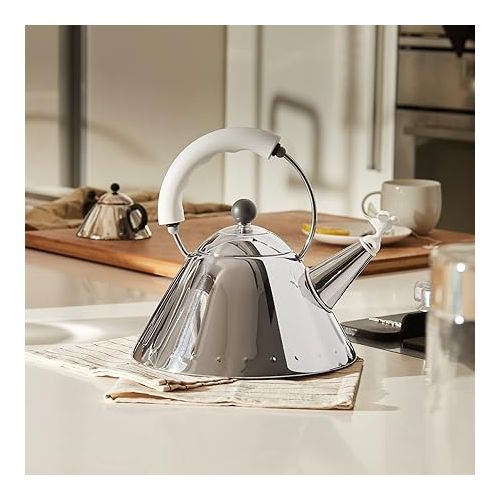  Alessi Michael Graves 9093 Stainless Steel Whistling Kettle, 2 Quarts, White