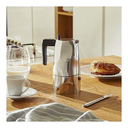  Alessi | Ossidiana MT18/3 - Design Stovetop Coffee Maker, Cast Aluminium and Thermoplatic Resin, 3 Cups, Black