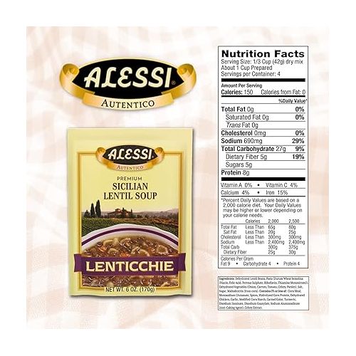  Alessi Autentico Premium Soups, Traditional Flavors, Sicilian Lentil (Sicilian Lentil, 6 Ounce (Pack of 6))