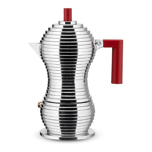  Alessi MDL02/3 R Pulcina Stove Top Espresso 3 Cup Coffee Maker in Aluminum Casting Handle And Knob in Pa, Red