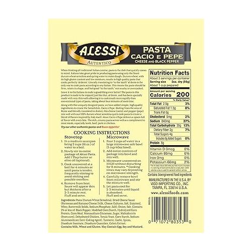  Alessi 4 Minute Pasta, One Dish Quick Meals, Stovetop or Microwave, Dinner or Side Ready in Minutes (Cheese & Black Pepper, 6.35 Ounce (Pack of 6))