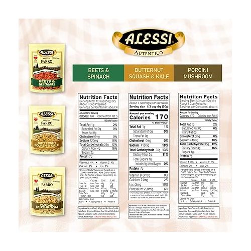  Alessi Autentico, Premium Seasoned Roman Grain Farro, Cooks Like Risotto, Heart Healthy, Easy to Prepare, 7oz (Variety Pack, Pack of 3)