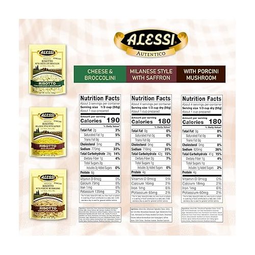  Alessi Autentico, Premium Seasoned Risotto, Italian Arborio Rice, Easy to Prepare, 8oz (Variety Pack, Pack of 3)