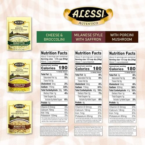  Alessi Autentico, Premium Seasoned Risotto, Italian Arborio Rice, Easy to Prepare, 8oz (Variety Pack, Pack of 3)