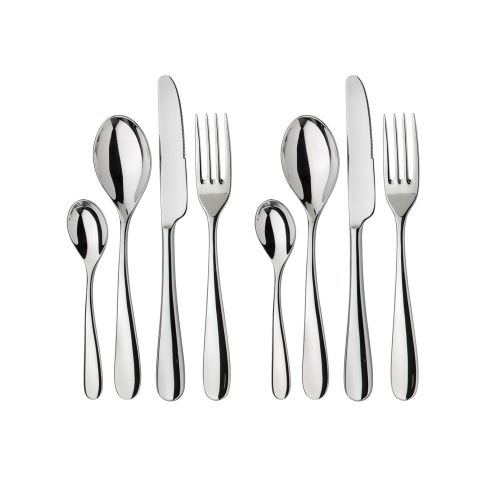  Alessi Nuovo Milano Besteckset  8-teiliges Tafelservice  2 komplette Tafelbesteck  Premium Qualitat Edelstahl  18/8 Edelstahl  2 Gabeln, 2 Messer, 2 Loeffel, 2 Teeloeffel