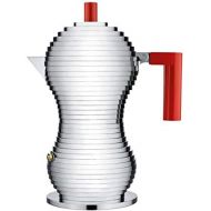 Alessi MDL02/3RFM Pulcina Espressomaschine - Gussaluminium. Griff und Knopf - PA, rot. Magnetboden - 3 Tassen