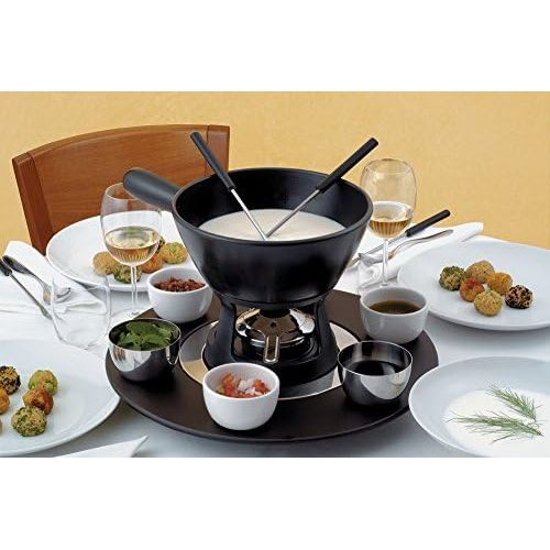  Alessi Mami Fondue Topf fuer Kase aus Keramik schwarz, Edelstahl, 24 cm