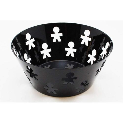  A Di Alessi Girotondo 20.5 cm Round Basket with Open-Work Edge in Steel Coloured with Epoxy Resin, Black