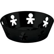 A Di Alessi Girotondo 18 cm Round Basket with Open-Work Edge in Steel Coloured with Epoxy Resin, Black
