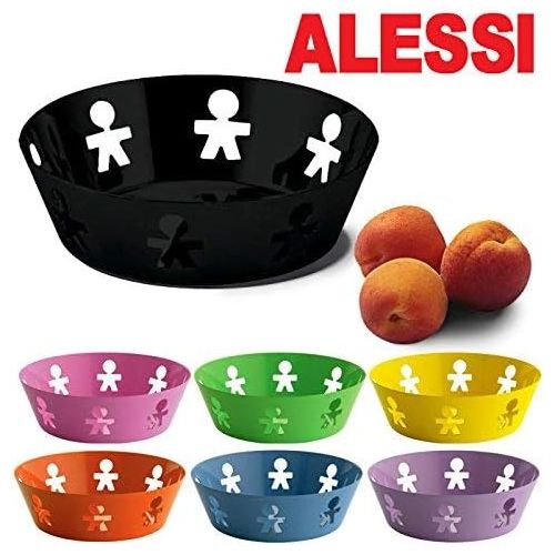  A Di Alessi Girotondo 18 cm Round Basket with Open-Work Edge in Steel Coloured with Epoxy Resin, Black