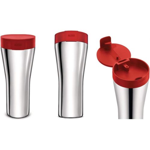  Alessi - Coffee Mug to Go Travel Mug - Stainless Steel - Red - Double-Walled - 40 cl