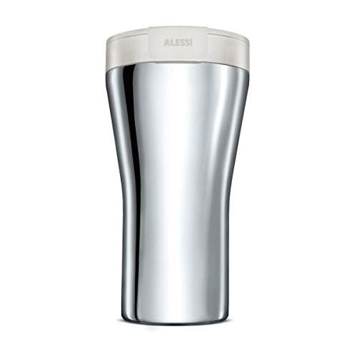 Alessi - Coffee Mug to Go Travel Mug - Stainless Steel - White - Double-Walled - 40 cl