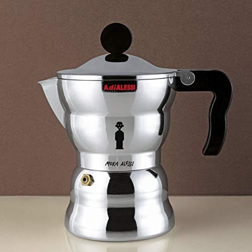  Alessi AAM33 / 3 Moka espresso machine made of cast aluminum, handle and plastic button, black, 3 cups