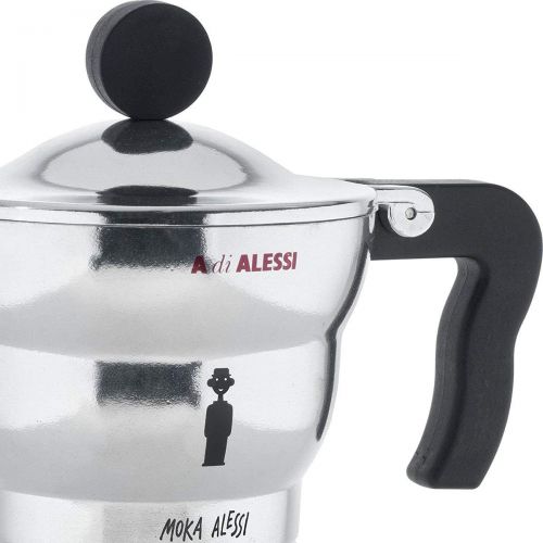  Alessi AAM33 / 3 Moka espresso machine made of cast aluminum, handle and plastic button, black, 3 cups