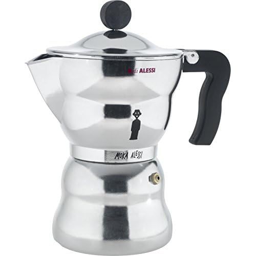  Alessi AAM33 / 6 Moka espresso machine made of cast aluminum, handle and plastic button, black, 6 cups