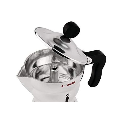  Alessi AAM33 / 6 Moka espresso machine made of cast aluminum, handle and plastic button, black, 6 cups