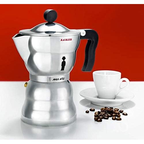  Alessi AAM33 / 6 Moka espresso machine made of cast aluminum, handle and plastic button, black, 6 cups