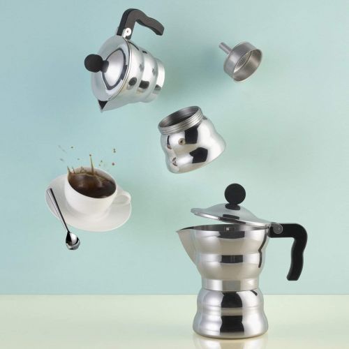  Alessi AAM33 / 6 Moka espresso machine made of cast aluminum, handle and plastic button, black, 6 cups